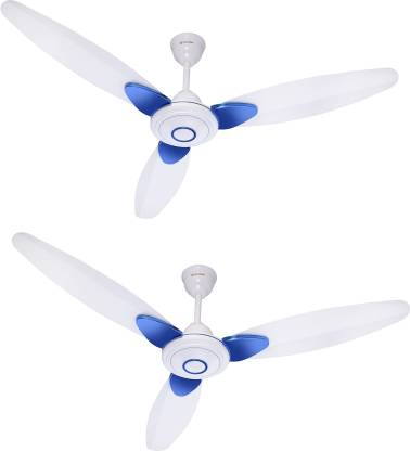 Candes Florence 1200 mm Anti Dust 3 Blade Ceiling Fan  (White Blue, Pack of 2)