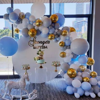 Flipkart Com Bash N Splash Solid Pastel Blue Grey White Balloon Garland Party Decoration Pack With Golden Chrome Balloon With Pump Glue Dot Arch Strip Jumbo Balloons Pack Of 108