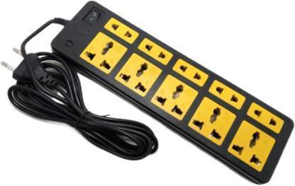 Morvi ELECTRIC BOARD EXTENSION CORD POWER STRIP SURGE PROTECTOR MULTI PLUG 10 sockets with 1m wire 10 Socket Extension Boards (Black, Yellow) 10  Socket Extension Boards  (Black, Yellow, 1 m)