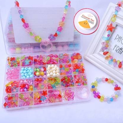 Girls Making Jewelry Set,Fun And Colorful Beads For Jewellery  Making,Children'S Self-Made Bracelet,Necklace