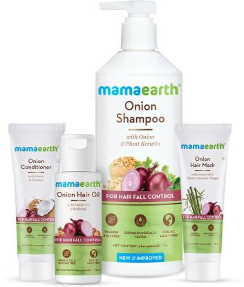 MamaEarth Onion Anti Hair Fall Combo Onion Hair Oil (25 ml) + Onion Hair  Mask (25 g) + Onion Shampoo (1 litre) + Onion Conditioner (25 ml) Price in  India - Buy