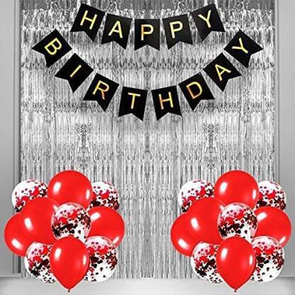 Alish Birthday Party Balloon & Curtain Decorations Kit Combo(Black and Silver)