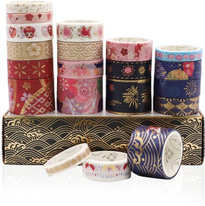 Gold Foil Washi Tape Set,10Rolls Masking Tape Decorative for Craft,Scrapbook,Bullet Journal,Gift Wrapping 