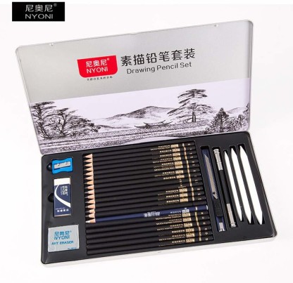Nyoni Professional Dedicated Charcoal Sketch Pencil 12pcs Unbreakable Drawing Art Supplies Painting for Beginners & Artists Hard 