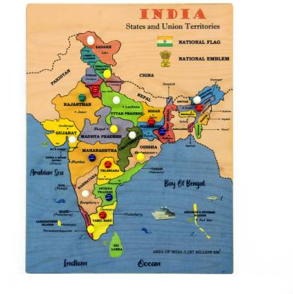 Retailio India Map with States Capitals - Educational Wooden Map and ...