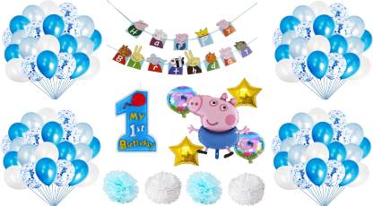 Priceless Deals 1st Happy Birthday Decoration Combo Kit - Cartoon Happy  Birthday Banner, Number One Candle, Foil,