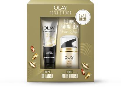 OLAY Total Effects 7 in 1, Exfoliating Cleanser 100g + Anti Ageing Moisturiser (SPF 15) 50g  (2 Items in the set)