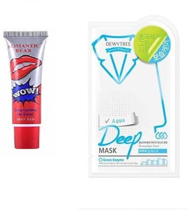 Digital Shoppy ROMANTIC BEAR Liquid Lipstick Lip Gloss Color Peel Off Mask Lip Tint With Dewy tree Deep Mask (SEXY RED With AQUA Dewy tree Deep Mask)
