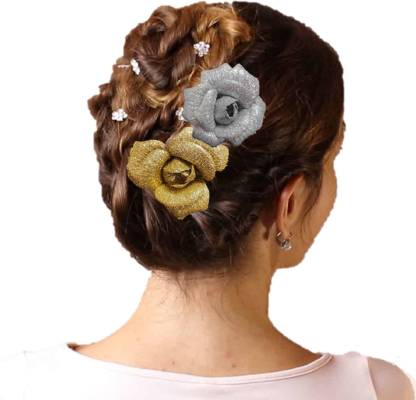 Proplady Wedding Hair Combo (Set of 2) Stylish Embellished Golden & Silver  Glittering Flower Hair Clip, Pin,Hair Brooch for Girls and Women Bun Clip  Price in India - Buy Proplady Wedding Hair