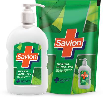 Savlon Herbal Sensitive pH Balanced Liquid Hand Wash Pump + Refill  (2 x 187.5 ml)