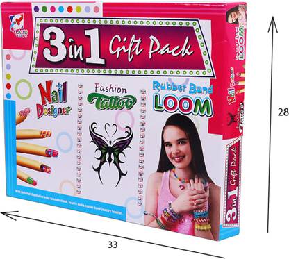 Toyster 3 in 1 Party Pack - Fashion Loom Bands - Nail Art - Body Tattoo Kit for Girls - Toyster 3 in 1 Party Pack - Fashion Loom Bands - Nail Art - Body Tattoo Kit for Girls -