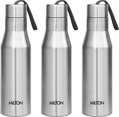 MILTON Super 1000 Single Wall Stainless Steel Bottle, Set of 3, 1000 ml Each, Silver 1000 ml Bottle  (Pack of 3, Silver, Steel)