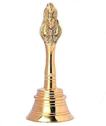 COPURE Brass Hand-held Hindu Puja Bell Pooja Ghanti Aarti Hand Bell for Worship - Golden Brass Pooja Bell