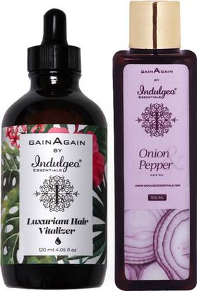 Indulgeo Essentials Hairfall Combo with Gain Again Luxuriant Hair Vitalizer (120ml) + Onion and Pepper Oil ( Indulgeo Essentials Hairfall Combo with Gain Again Luxuriant Hair Vitalizer (120ml) + Onion and Pepper Oil (