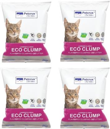 Petcrux Exclusive Scoopable Lavender and Lemon Eco Clump Smart Bentonite Cat Litter (Pack of 4 - Total 40 Ltr)