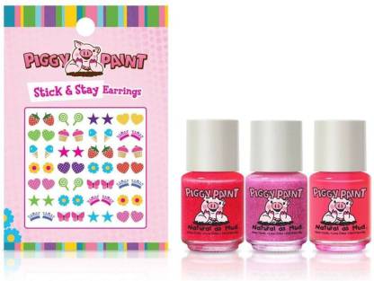 Piggy Paint Nail Polish Set 3pk/ each + 1 Stick & Stay Earrings- Kisses &  Wishes Price in India - Buy Piggy Paint Nail Polish Set 3pk/ each + 1 Stick  &