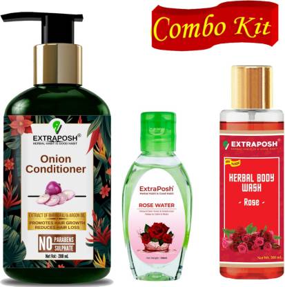 Extraposh ONION HAIR CONDITIONER - USEFULL FOR SMOOTH HAIR + ROSE WATER -  USEFULL FOR TONING SKIN + ROSE BODY WASH - USEFULL FOR MOISTURISING SKIN  Price in India - Buy Extraposh