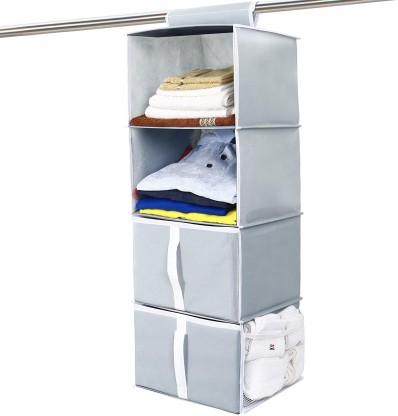 Hanging Storage Shelves Organiser Collapsible Wardrobe Closet Organiser with 6 Fabric Shelves and One Drawer for Clothes Sweaters E-More Wardrobe Hanging Shelves 