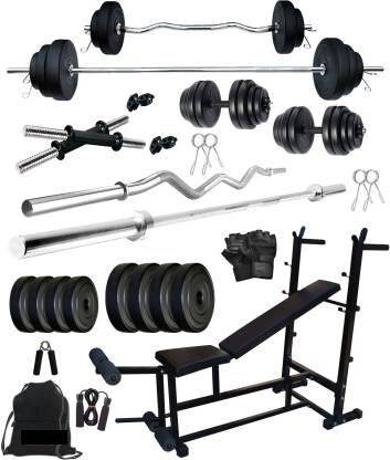 EXTREME FIT 30 kg Rubber Plates With Fitness bench Home Gym Combo