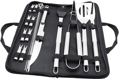 Sueng 5 Pieces Picnic Cookware BBQ Utensil Barbecue Tool Set Stainless Steel Grill Accessories with Carry Case Complete Tool Kit 