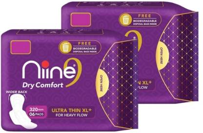 Buik altijd Verdikken nine Dry Comfort Ultra Thin Sanitary Napkin Extra Large Pack of 2 - 6  Pieces Each Optimal Embossing Design for even spreading and long use  Sanitary Pad | Buy Women Hygiene products