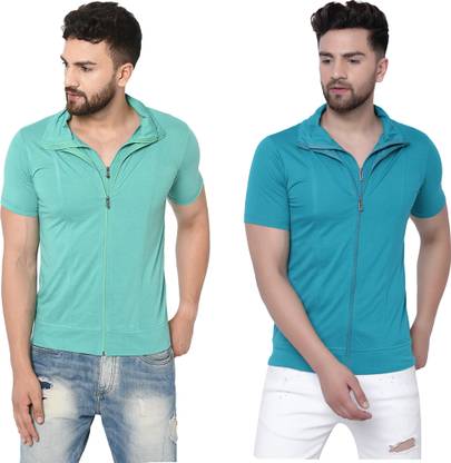 Solid Men Light Green, Blue T-Shirt