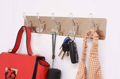 Coat Rack Wall Mount with 6 Hooks, Adhesive Wall Hook for Hanging Coat Hat Towel Purse Robes Mudroom Bathroom Entryway, Coat Hooks - Colour:- Gold (Pack of 2) Door Hanger