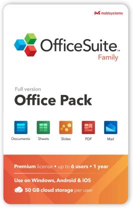 MobiSystems OfficeSuite Family Compatible with Microsoft® Office Word®  Excel® & PowerPoint® and Adobe® PDF - 1 Year License for 1 Windows & 2  Mobile Devices / 6 Users - MobiSystems : 