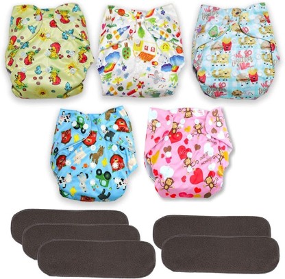 5×Adjustable Lovely Printing Baby Washable Reusable Cloth Diaper Nappies+5Insert 