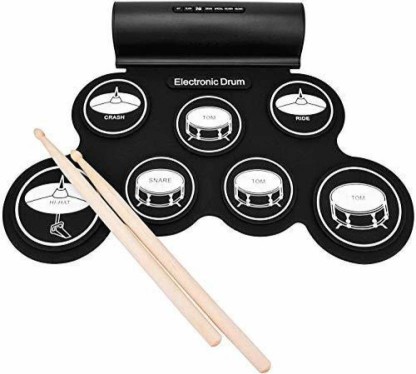 Silicon Roll Up Drum Pad Kit Electronic Drum Set with Headphone Jack Pedals Sticks 9 Drum Pads for Kids and Beginner 