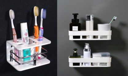 Toothbrush Holder Wall Mount Self-adhesive Toothpaste Storage Rack Stand 