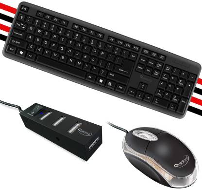 Quantum Hi-Tech QHM7403 Wired Keyboard/QHM222 Wired Mouse/QHM6660 4 Port USB Hub Combo Set