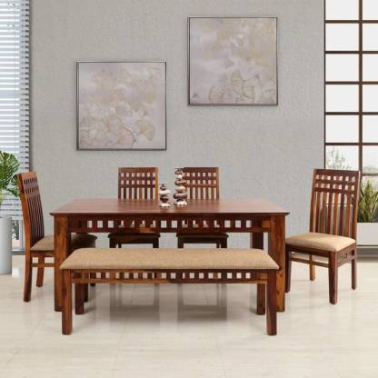 Sheesham Wood Six Seater Dining Table, Sheesham Dining Table With Bench