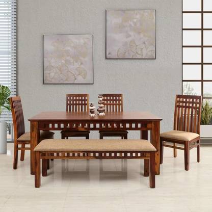 Pr Furniture Premium Quality Sheesham Wood Six Seater Dining Table Set With Four Chair One Bench Six Seater Dining Table Set, Raw Wood Dining Table India