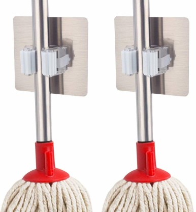 Punch-Free Strong Seamless mop Rack Bathroom mop Hook Bathroom Clip mop Kitchen Broom Clip White 
