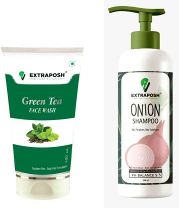 Extraposh GREEN TEA FACE WASH - USEFULL FOR SKIN NOURISHMENT + ONION HAIR  SHAMPOO - USEFULL FOR HAIR GROWTH Price in India - Buy Extraposh GREEN TEA  FACE WASH - USEFULL FOR
