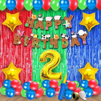 Party Propz Farm House Theme Decoration For Kids - 63pcs Animal Theme  Birthday Decoration Kit for Boys