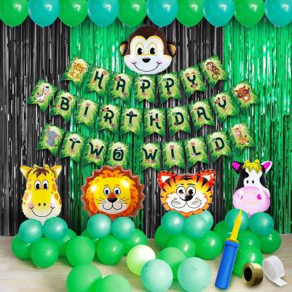 Party Propz Jungle Theme Birthday Decoration - 62Pcs 2nd Birthday  Decorations Kit For Baby Boy For Boys