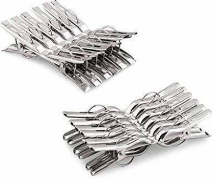 upalabdh 24 PCs Combo Cloth Clips Cloths Drying Pegs Cloths Pin Clothes Dryer Clips Hanging Cloth Clips Stainless Steel Cloth Clips