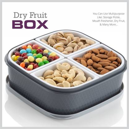 AneriDEALS Present 4 IN 1 Stylish Multipurpose Dry Fruit Box, Candy Box, Traditional Box 5 Piece Spice Set  (Plastic, Grey)