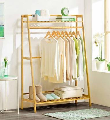 Lukzer Bamboo Coat Stand Rack Garment, Coat Storage Rack With Cover