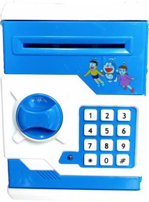 INDIAN LIFESTYLE Electronic Piggy Bank for Banknotes ATM Money Box Cute  Cartoon Savings Bank with Music Secret Safe Coin Holders Best Child Gift  (Blue) - Electronic Piggy Bank for Banknotes ATM Money