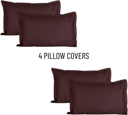 Home Elite Striped Pillows Cover  (Pack of 4, 69 cm*45 cm, Brown)