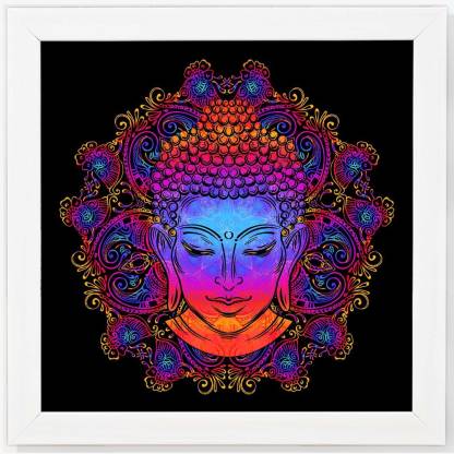 psychedelic Buddha sign - Abstract White Framed Wall Hanging Art Print for  Office , Home, Reading Room Décor ( 8x8 ) Inch Paper Print - Abstract  posters in India - Buy art,