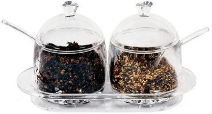 Mathew Crystal Glass Spice Jar Seasoning Box Condiment Pot Sugar Bowl with Stainless Steel Lid Spoon 