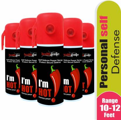 Healthgenie Pepper Spray | Pack Of 5 | Self Defence, Protection & Safety For Men & Women | Upto 12 Feet Range 275 mL / 175 Grams Dispensable Pepper Stream Spray
