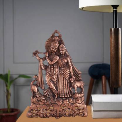 CRAFTHOUSE Beautiful Handcrafted Table Decor Bhagwan Murti Desing Lord Radha krishna With Cow and Peacock Wall Hanging Decorative Showpiece - Metal Decorative Showpiece  -  30 cm