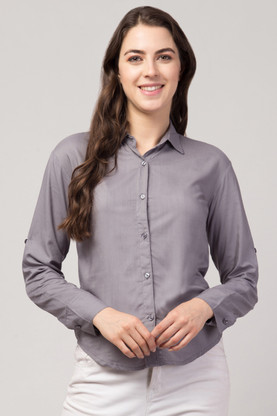 Women Solid Casual Grey Shirt Price in 