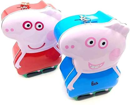 HornFlow Peppa Pig Shaped Metal Money Bank Piggy Bank for Kids Boys & Girls  with Lock Pack of 2 ( Assorted ) Coin Bank Price in India - Buy HornFlow Peppa  Pig