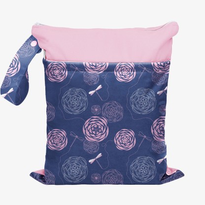 WB02-Flower Cloth Diaper Wet Dry Bags Set Waterproof Reusable Dual Zipper for Baby Kids Gym Travel Laundry Swimsuit Towel 2pcs 